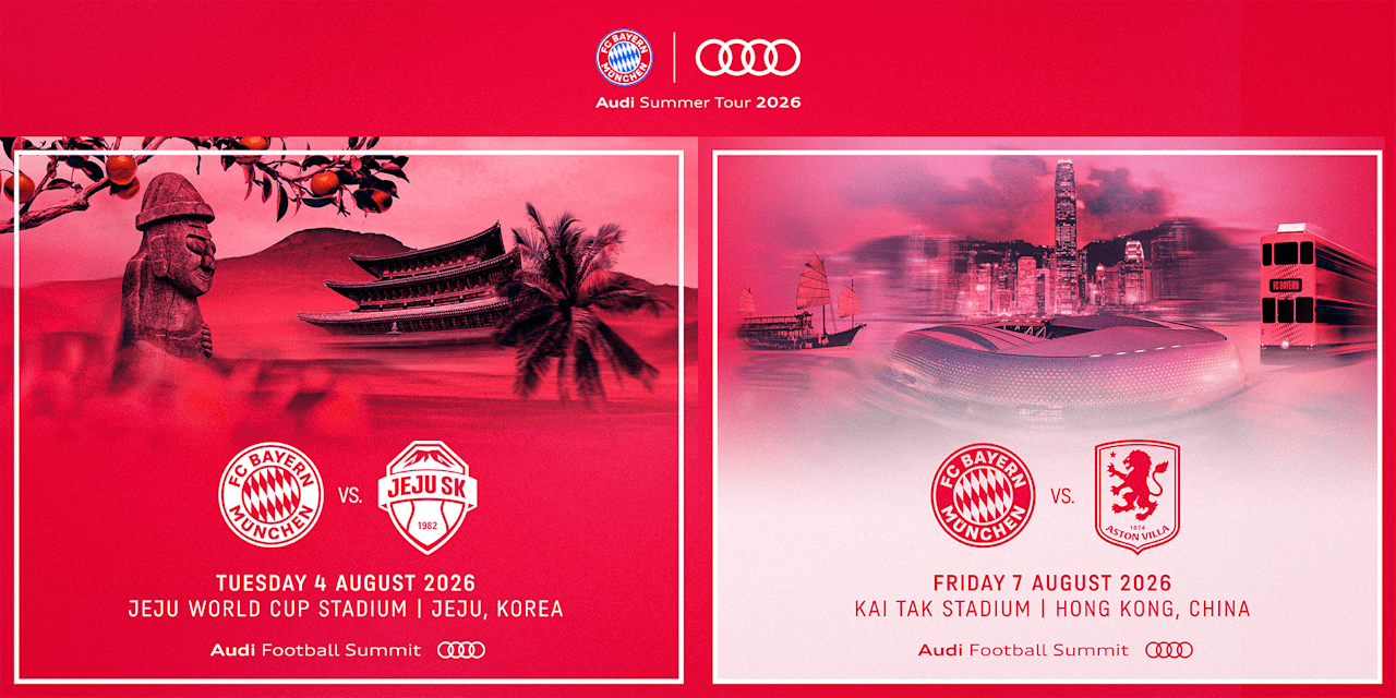 Grafik mit den beiden Spielpaarung des FC Bayern auf der Audi Summer Tour