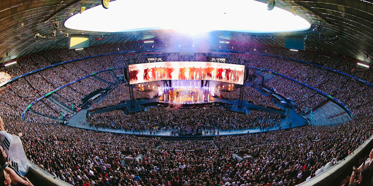 Concert stage for the band BTS at the sold-out Allianz Arena