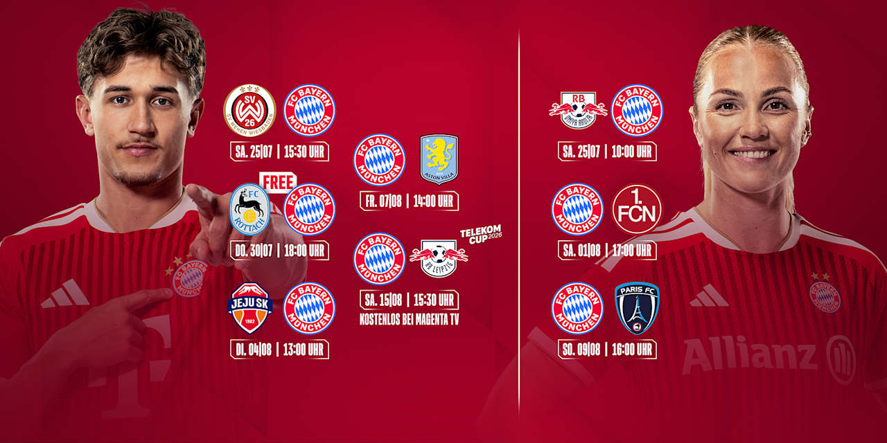 Grafik mit den Testspielen des FC Bayern in der Vorbereitung 2026