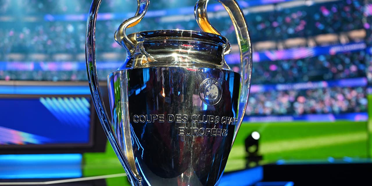 Champions League trophy at the draw for the 2026/27 league phase fixtures