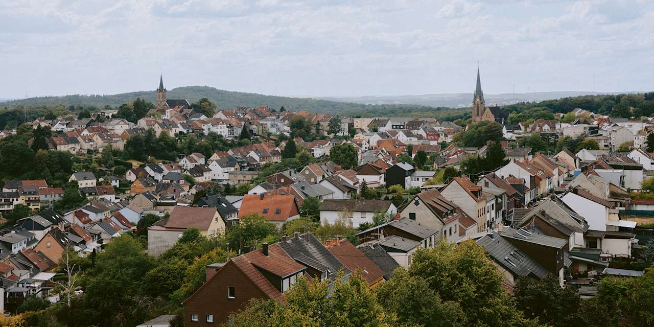 View over the rooftops of the small town of Elversberg in Saarland