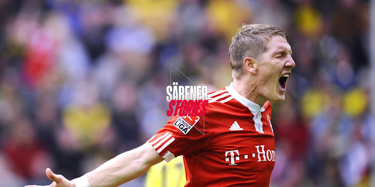Was raus muss, muss raus: Basti Schweinsteiger feiert 2009 gegen den BVB.