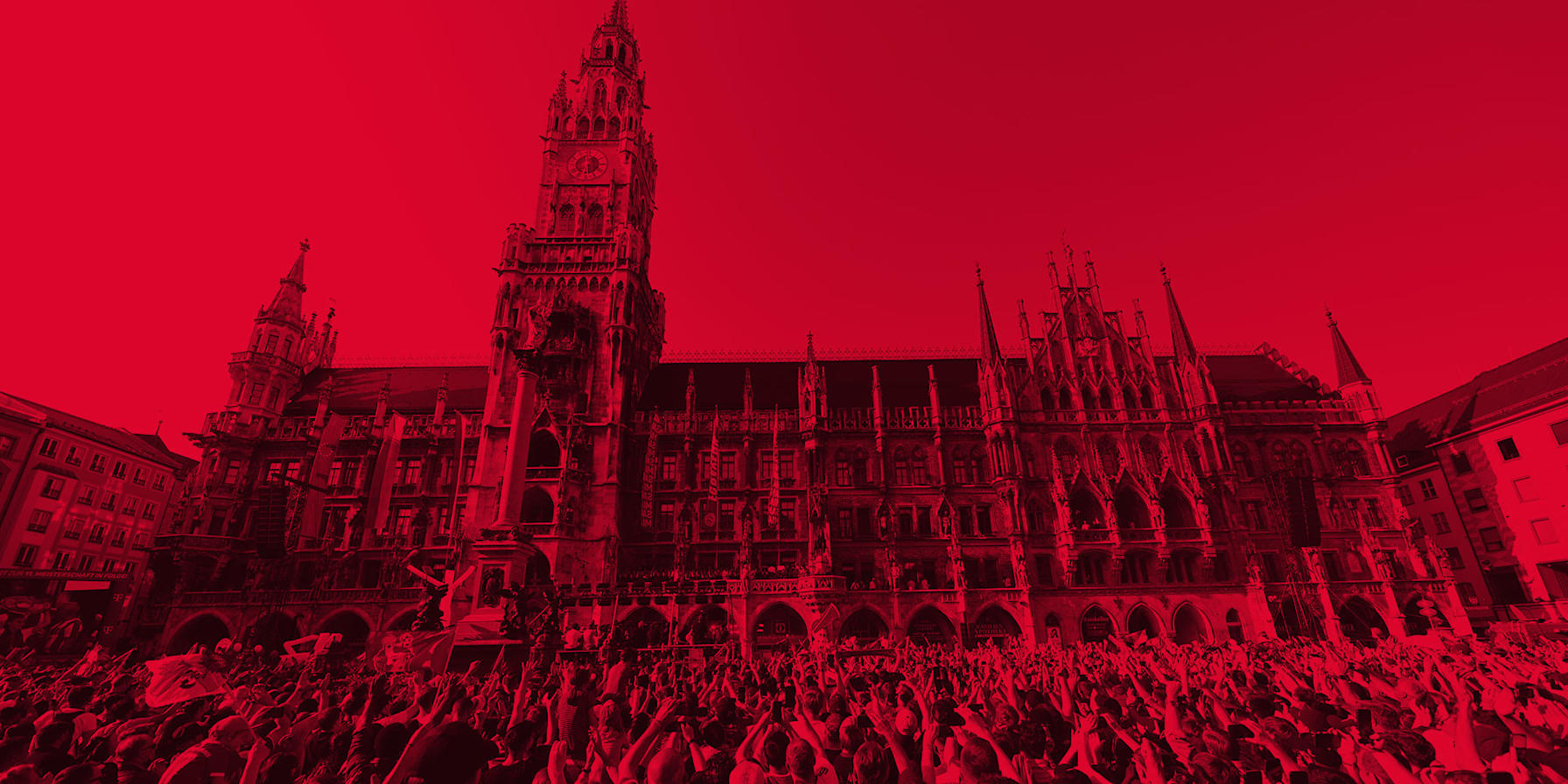 Grafik vom Marienplatz mit Fans des FC Bayern