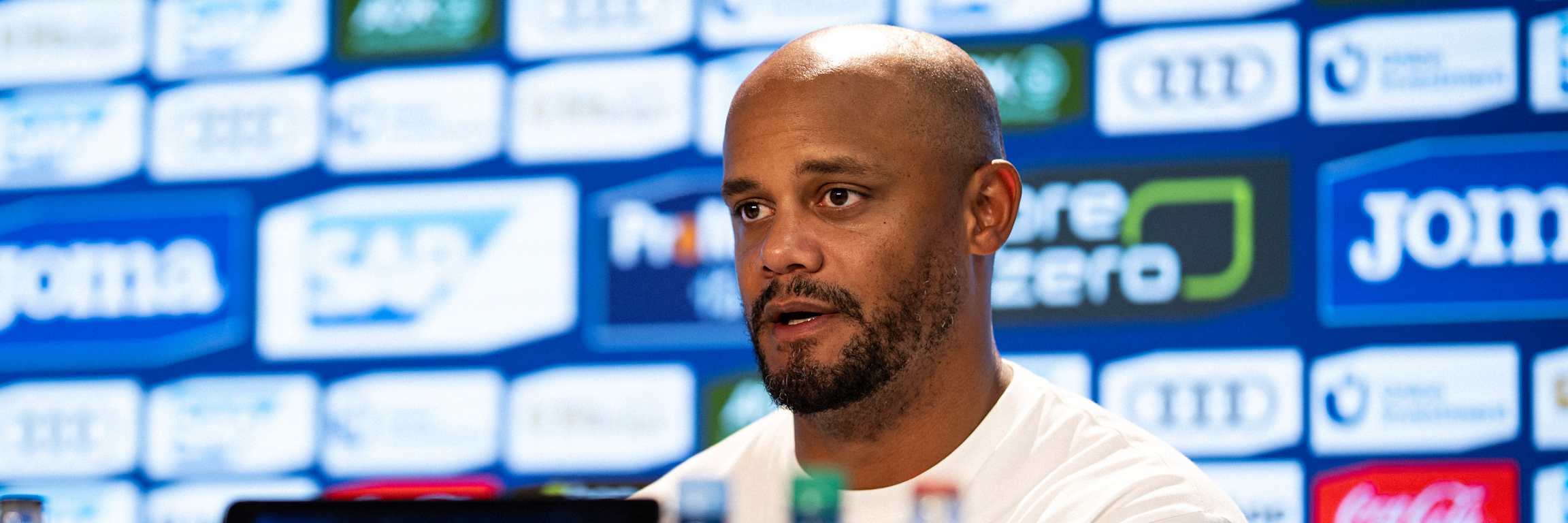 Vincent Kompany speaks at the press conference after FC Bayern's Bundesliga game at TSG Hoffenheim