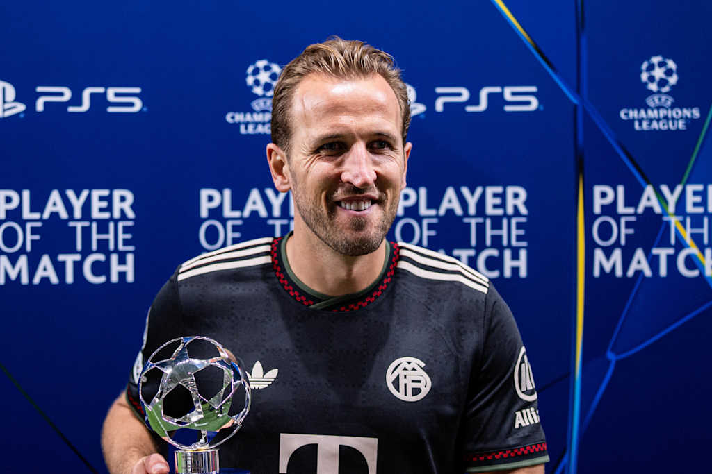 Harry Kane with the Man of the Match trophy after the match at Pafos