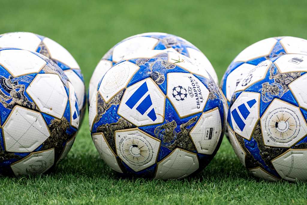 Champions League balls on the pitch at FC Bayern's training ground
