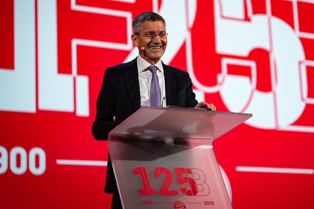 Herbert Hainer gives a speech at FC Bayern's 125th anniversary celebrations