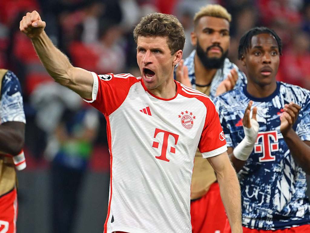 Thomas Müller, celebracion, Champions League-Spiel FC Bayern - Real Madrid
