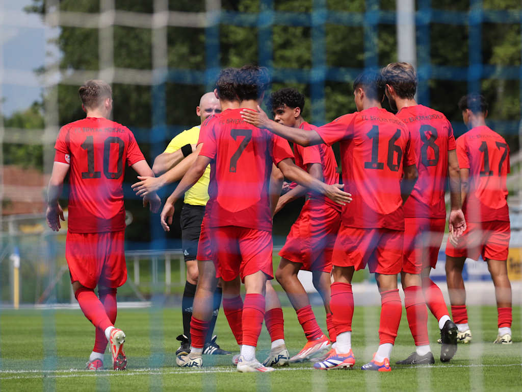 FC Bayern Amateure stehen im Kreis und jubeln