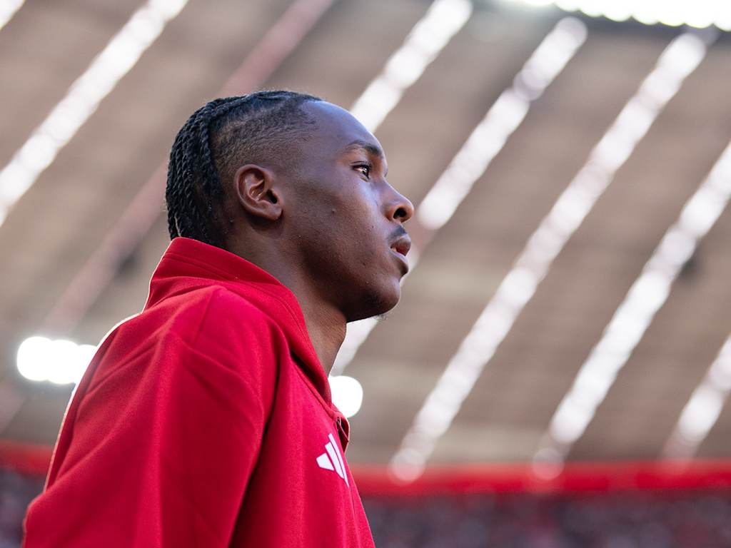 FC Bayern player Mathys Tel enters the Allianz Arena