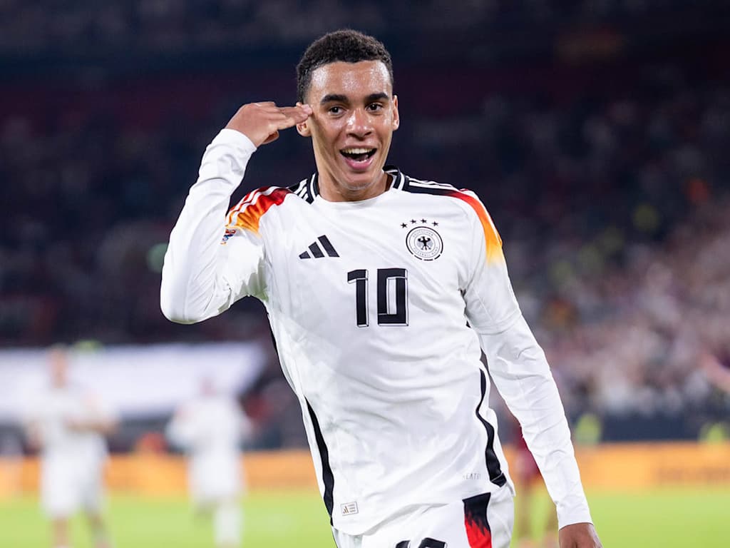 Jamal Musiala celebrates a goal against Hungary