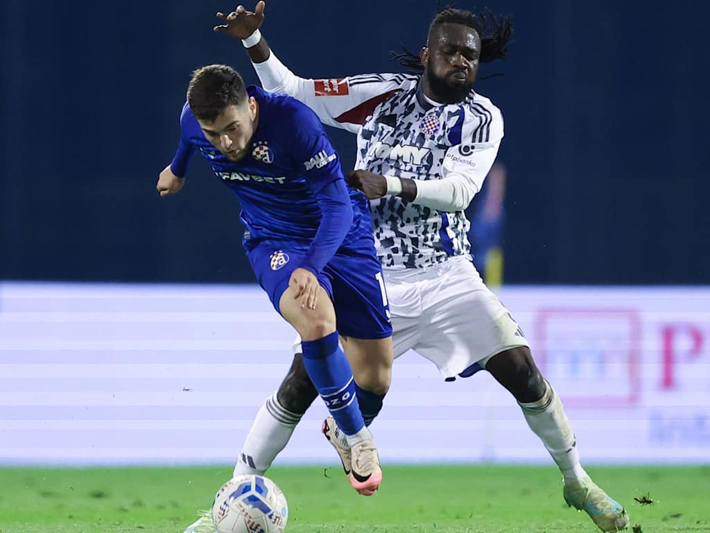 Martin Baturina and Ismael Diallo going head-to-head in the match between Dinamo Zagreb and Hajduk Split