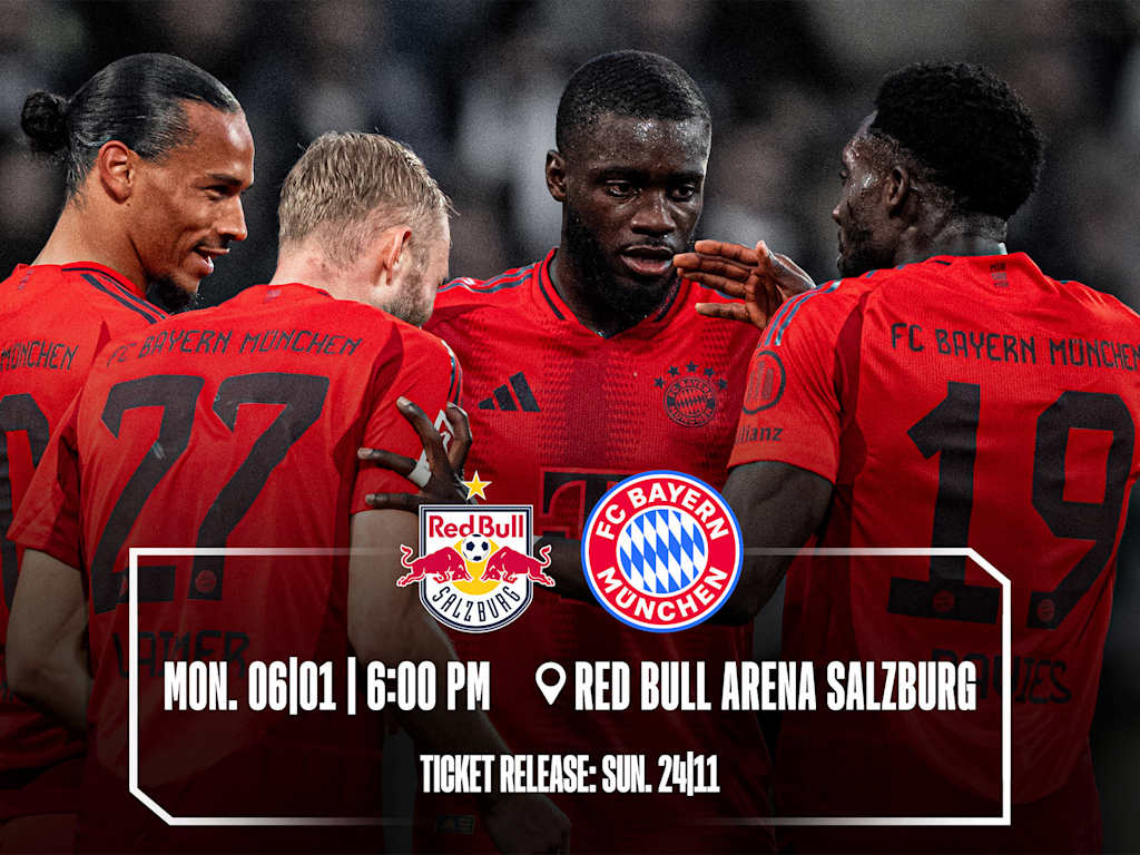 Grafik: Ankündigung Testspiel FC Red Bull Salzburg - FC Bayern am 06. Januar 2025