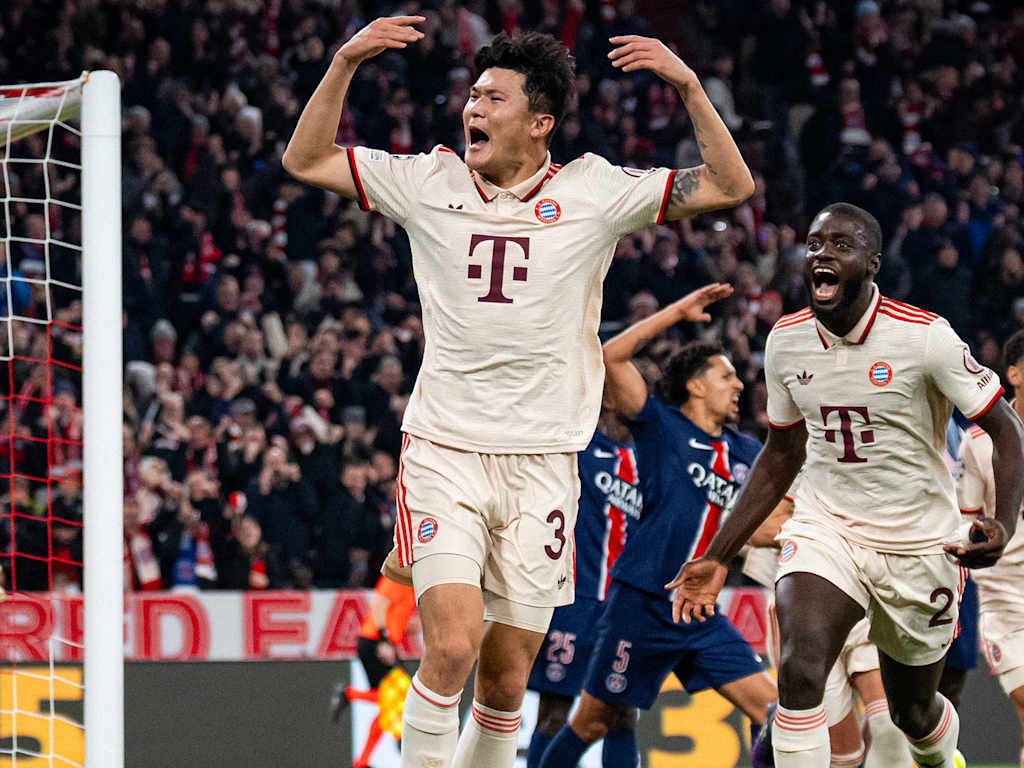 Minjae Kim celebra su gol contra el París (1-0)