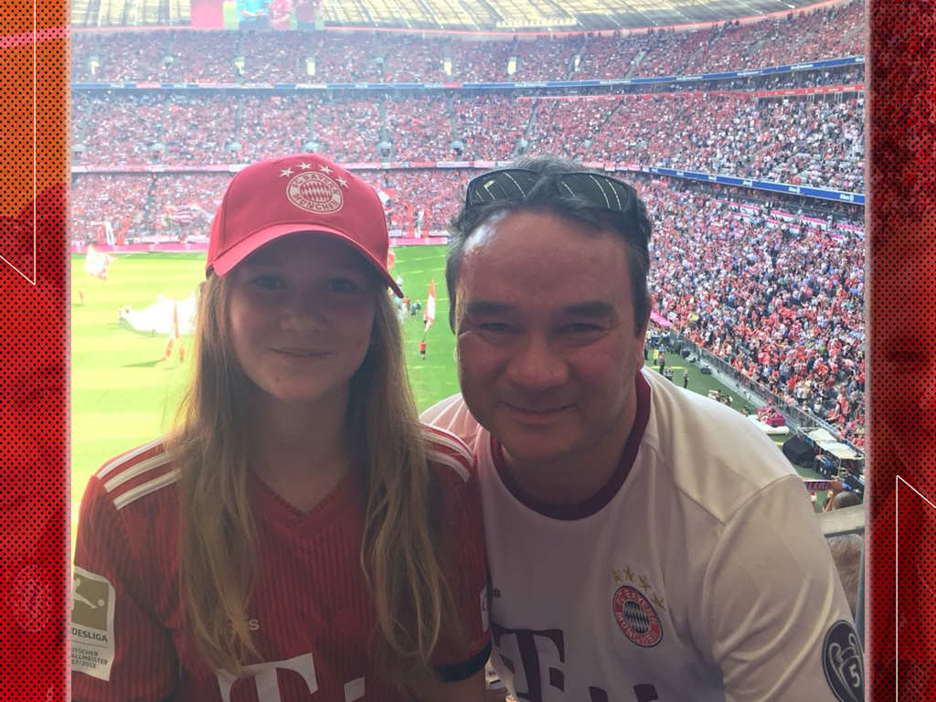 Bayern fan Dirk with his daughter at the Allianz Arena