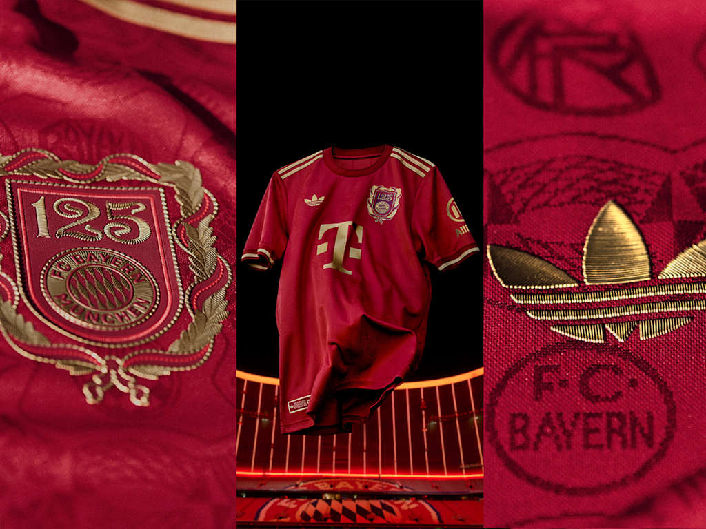 FC Bayern und adidas präsentieren Sondertrikot zum 125. Club-Geburtstag in Bordeaux-Rot mit goldenen Verzierungen