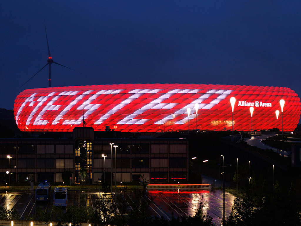 Allianz Arena lights up with white lettering 'Meister' (Champions)