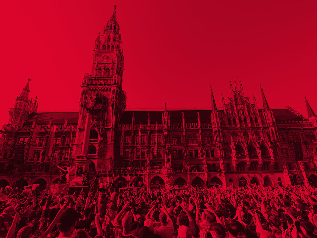 Grafik vom Marienplatz mit Fans des FC Bayern