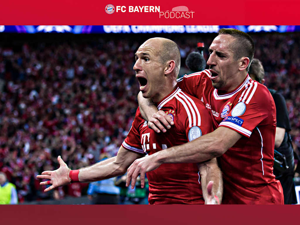 Arjen Robben jubelt im Champions League-Finale 2013: Titelbild zu Folge 60 des FC Bayern Podcasts