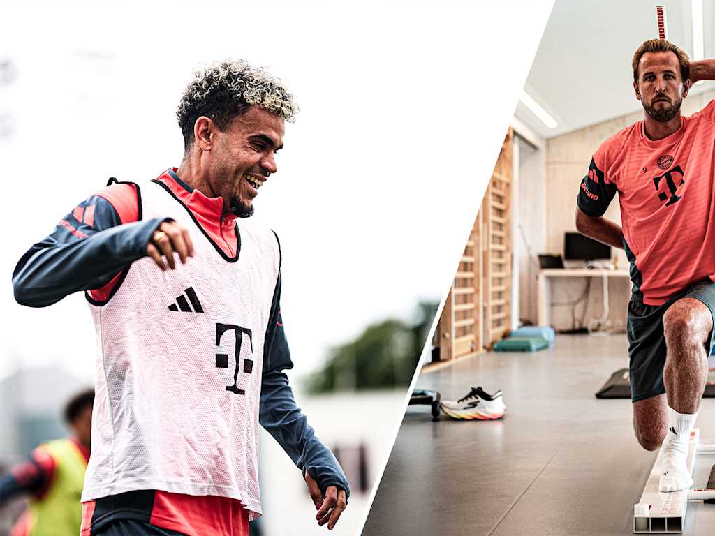 Grafik vom Trainingsauftakt mit Luis Díaz und Harry Kane.