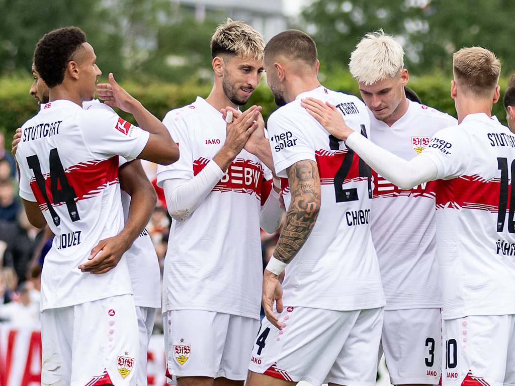 VfB Stuttgart celebrating a goal in a friendly