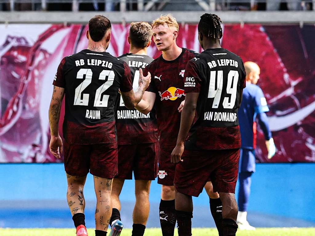 RB Leipzig players celebrate a goal in the friendly against Atalanta.