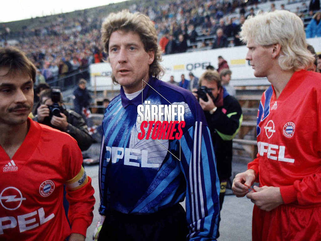 Ein Kölner im Bayern-Tor: Toni Schumacher in der Saison 1991/92 mit Olaf Thon und Stefan Effenberg.