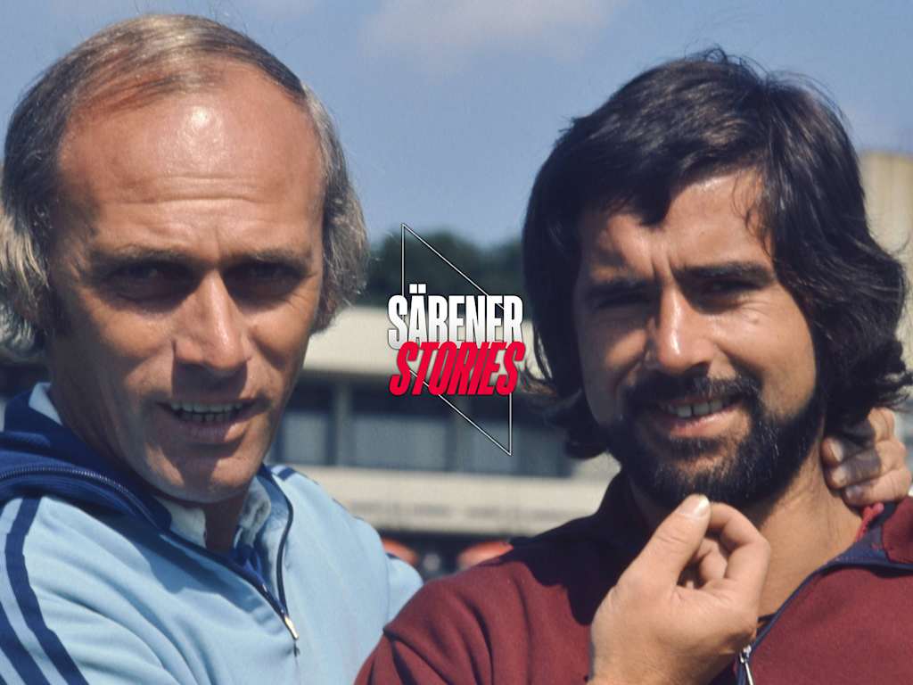 Der Meistertrainer und sein Vollstrecker: Udo Lattek 1974 mit dem bärtigen Gerd Müller.