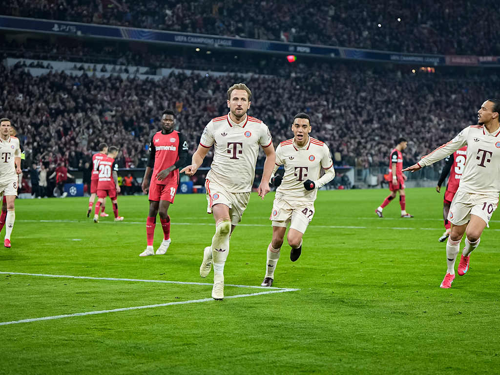 Harry Kane bejubelt ein Tor gegen Leverkusen