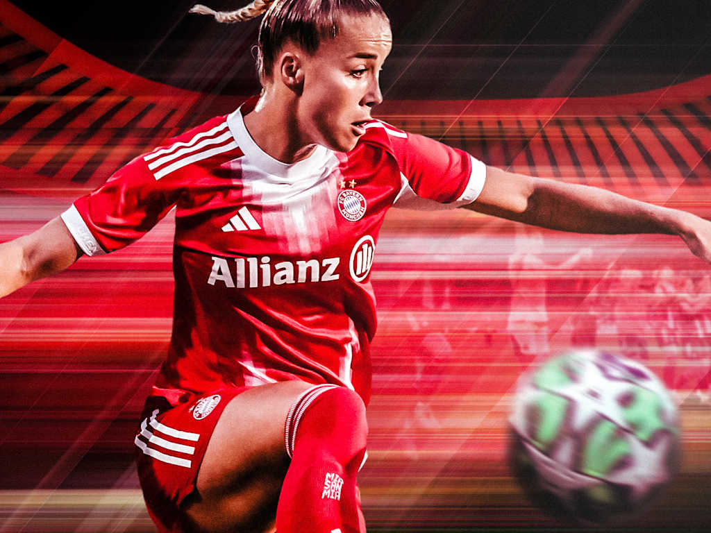 Grafik Giulia Gwinn bei der Ball-Annahme in der Allianz Arena