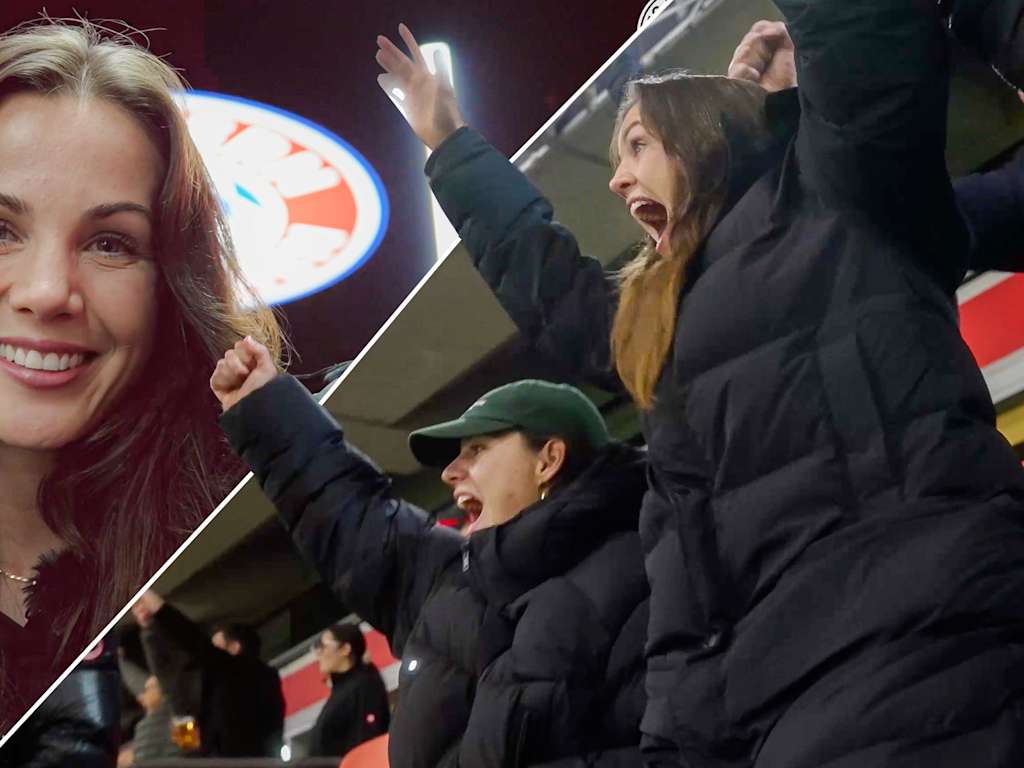 Tuva Hansen und Lena Oberdorf jubeln auf der Tribüne.