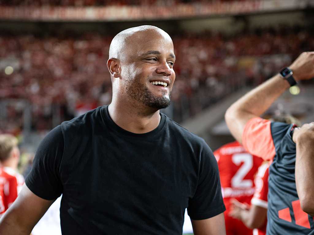 Vincent Kompany laughing after winning the Franz Beckenbauer Super Cup
