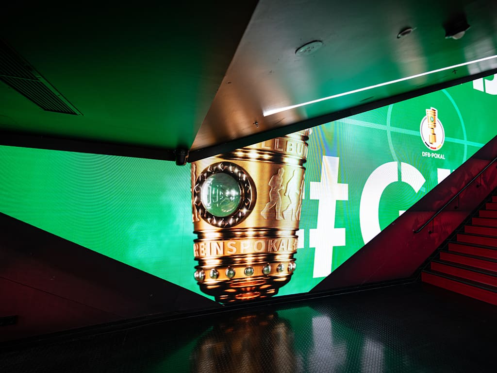 Allianz Arena tunnel with the DFB Cup logo on the screens