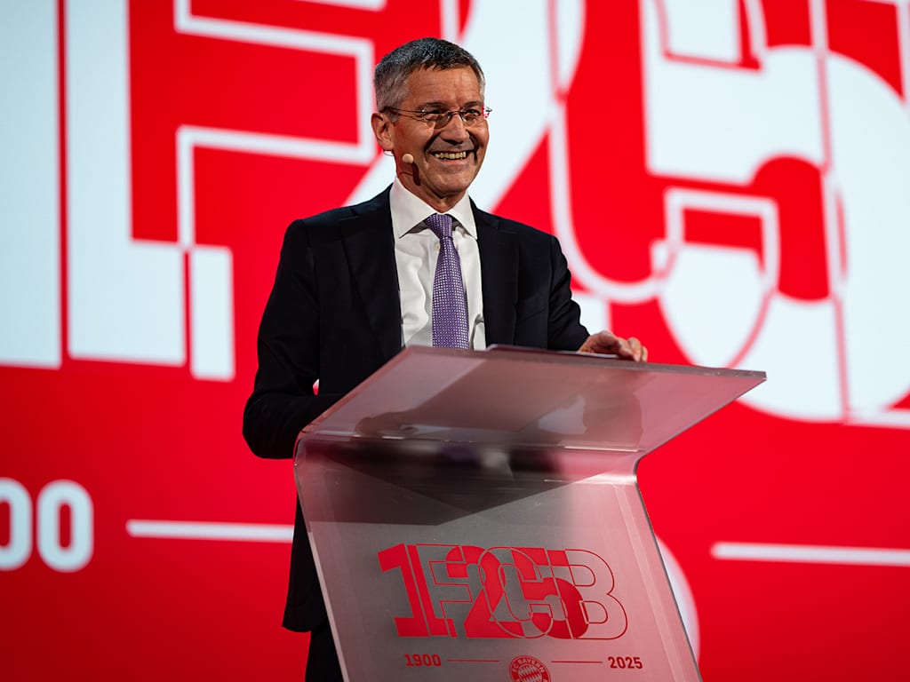 Herbert Hainer gives a speech at FC Bayern's 125th anniversary celebrations