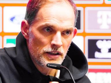 Thomas Tuchel auf der Pressekonferenz nach dem Bundesliga-Spiel des FC Bayern beim 1. FC Köln.