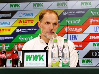 Thomas Tuchel auf der Pressekonferenz nach dem Bundesliga-Spiel des FC Bayern beim FC Augsburg