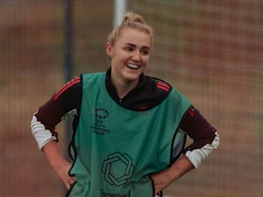 Georgia Stanway smiles in training with FC Bayern Women.
