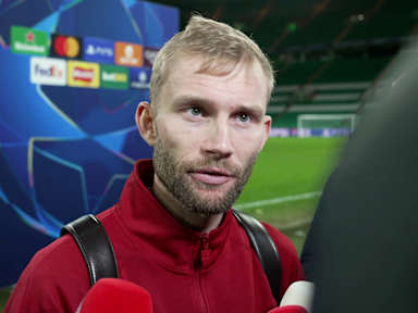 Konrad Laimer interviewed after FC Bayern's Champions League match at Celtic