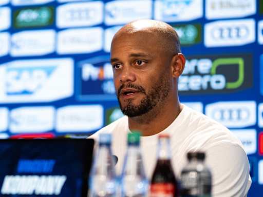 Vincent Kompany speaks at the press conference after FC Bayern's Bundesliga game at TSG Hoffenheim