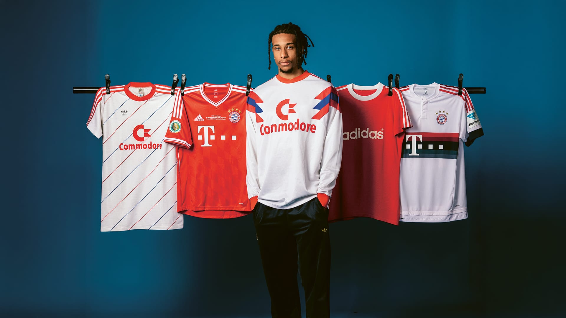 Five decades of FC Bayern jerseys: Michael Olise gets a feel for