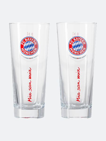 FC Bayern M/ünchen 2-er-Set Wei/ßbierglas MIA SAN MIA mit Bayern-Button,FCB Fanshop
