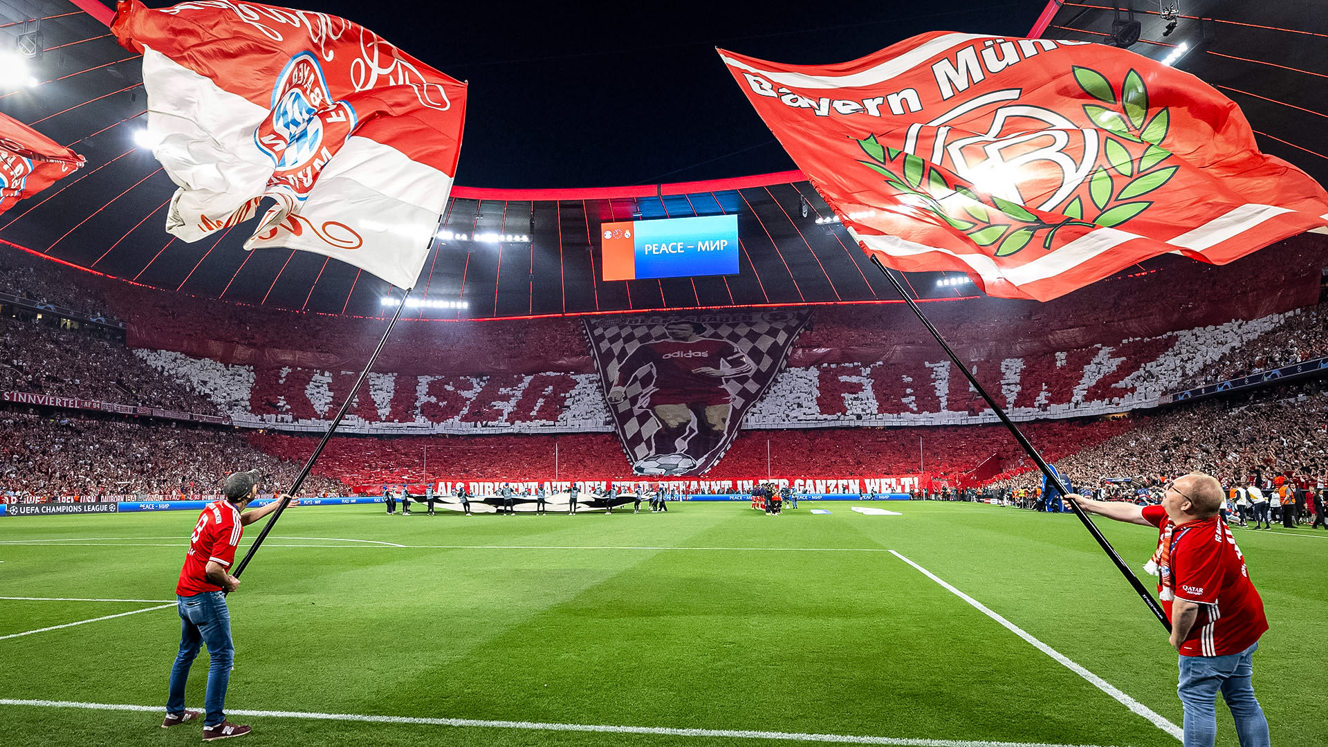 Fans support team with tifo dedicated to Franz Beckenbauer before Real Madrid first leg