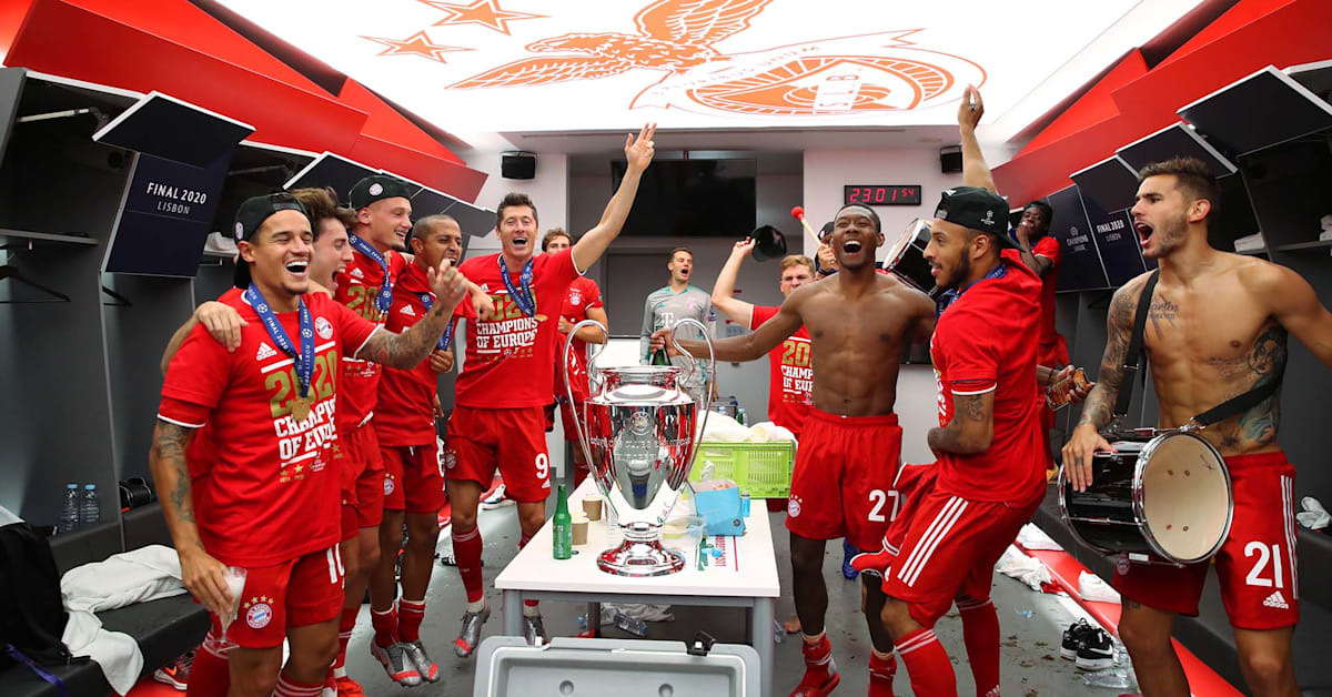 Bayern's Champions League celebrations in the changing room