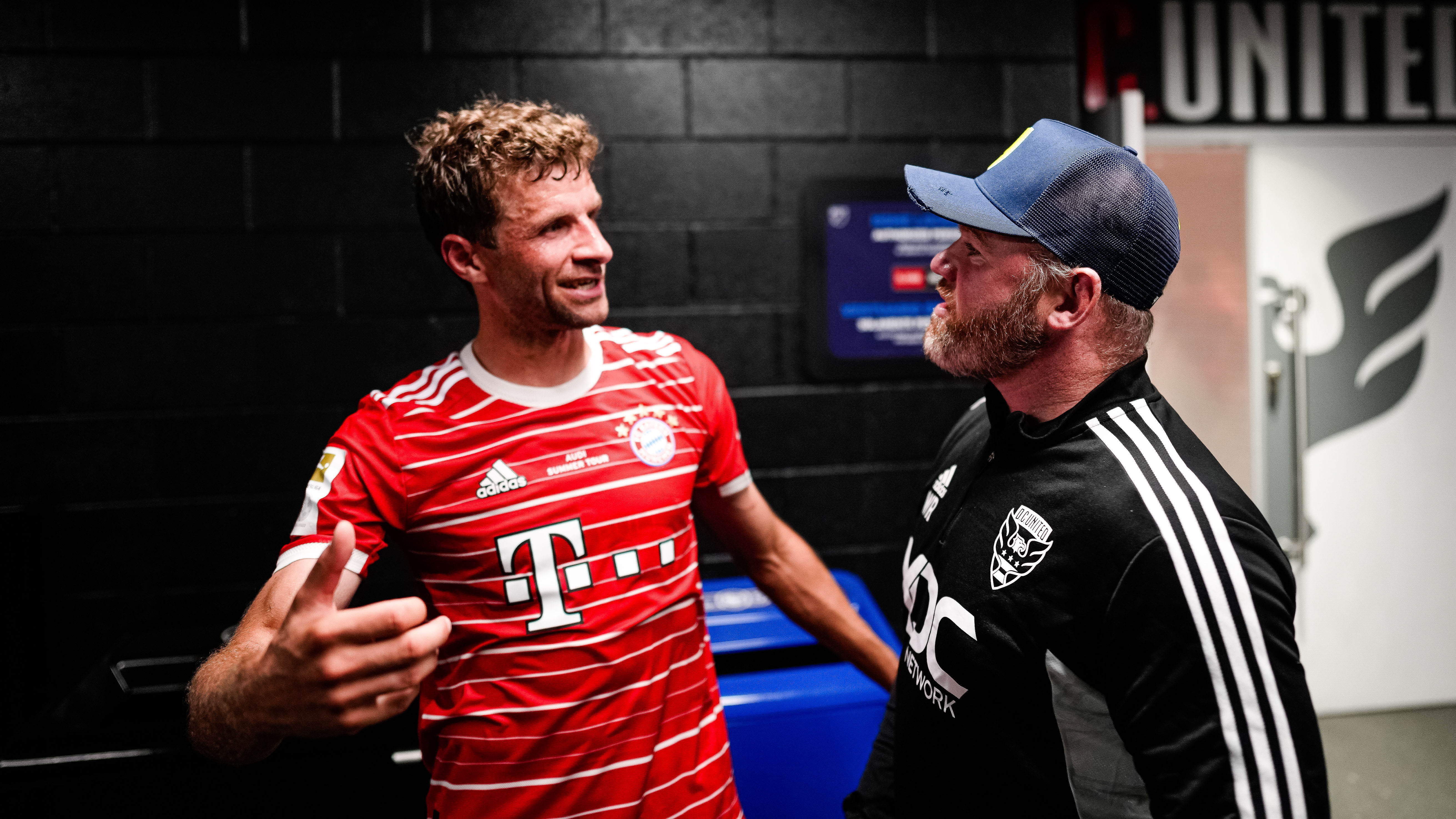 Thomas Müller with DC United manager Wayne Rooney.