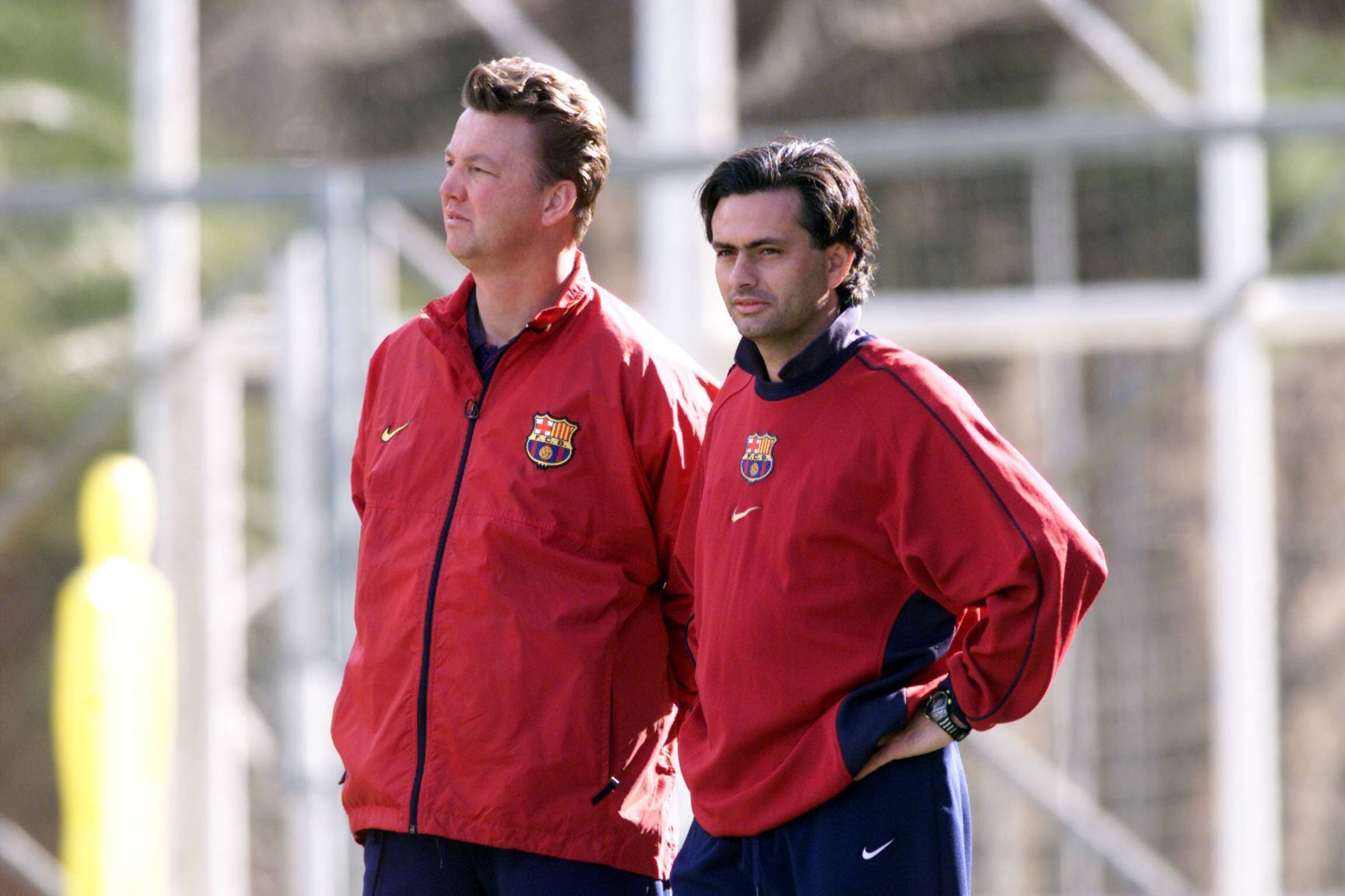 Louis van Gaal und sein Co-Trainer Jose Mourinho in Barcelona