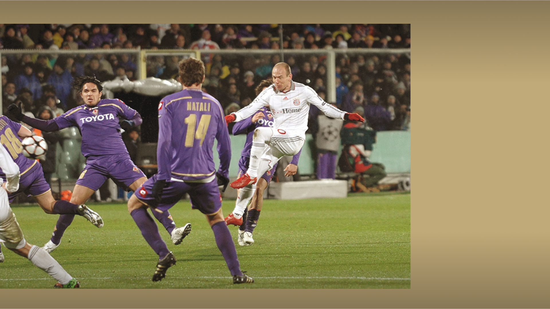 Arjen Robben scores into the right corner with his left foot.