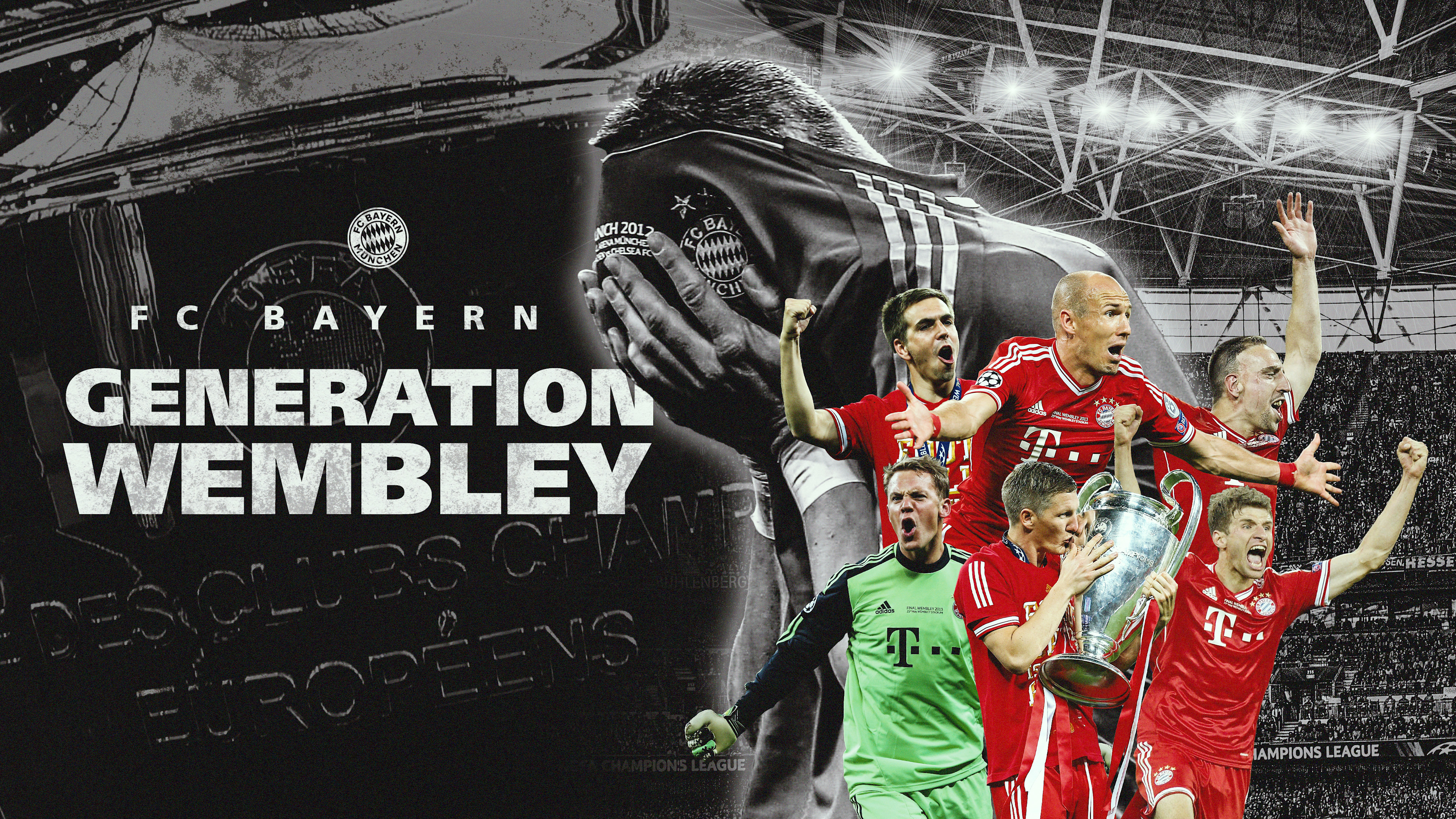 Mit FC Bayern TV PLUS kannst du jetzt die sechsteilige Dokumentation „Generation Wembley“ über die Triple-Helden des FC Bayern von 2013 streamen.