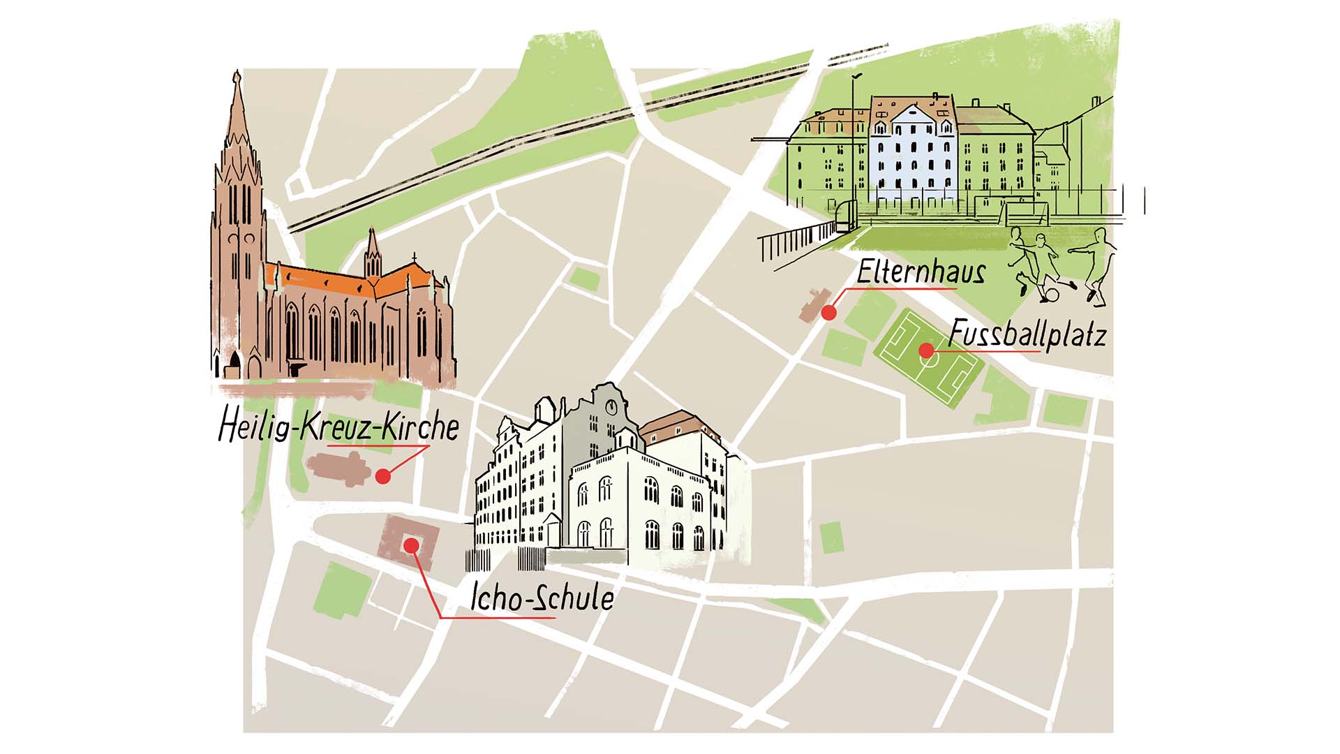 Illustration of the Munich district of Giesing, where Franz Beckenbauer grew up.