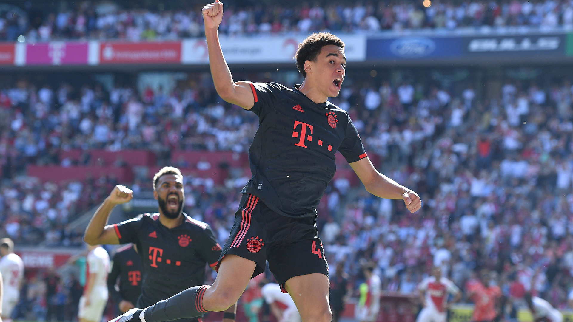 Jamal Musiala celebrates his winning goal against Köln in May 2023.