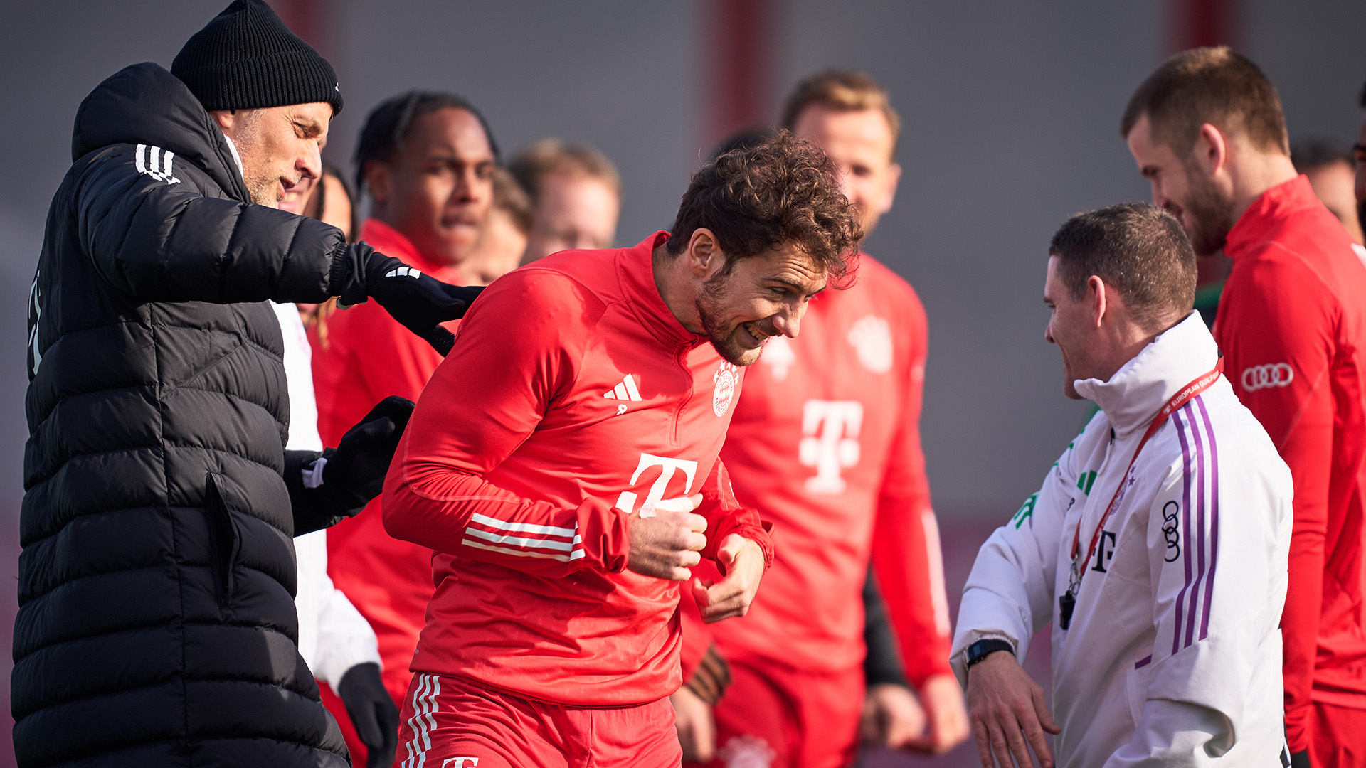 Thomas Tuchel and Leon Goretzka in FC Bayern training